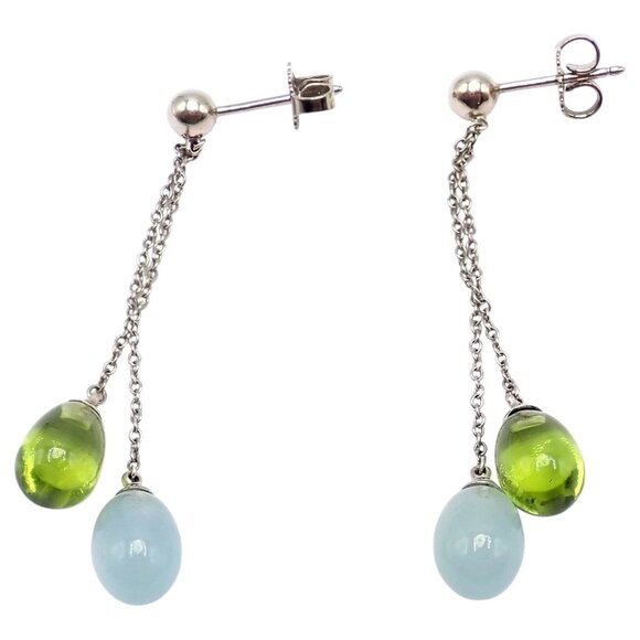 Authentic! Tiffany & Co 18k White Gold Rainbow Drop Peridot Chalcedony Earrings - Picture 1 of 11